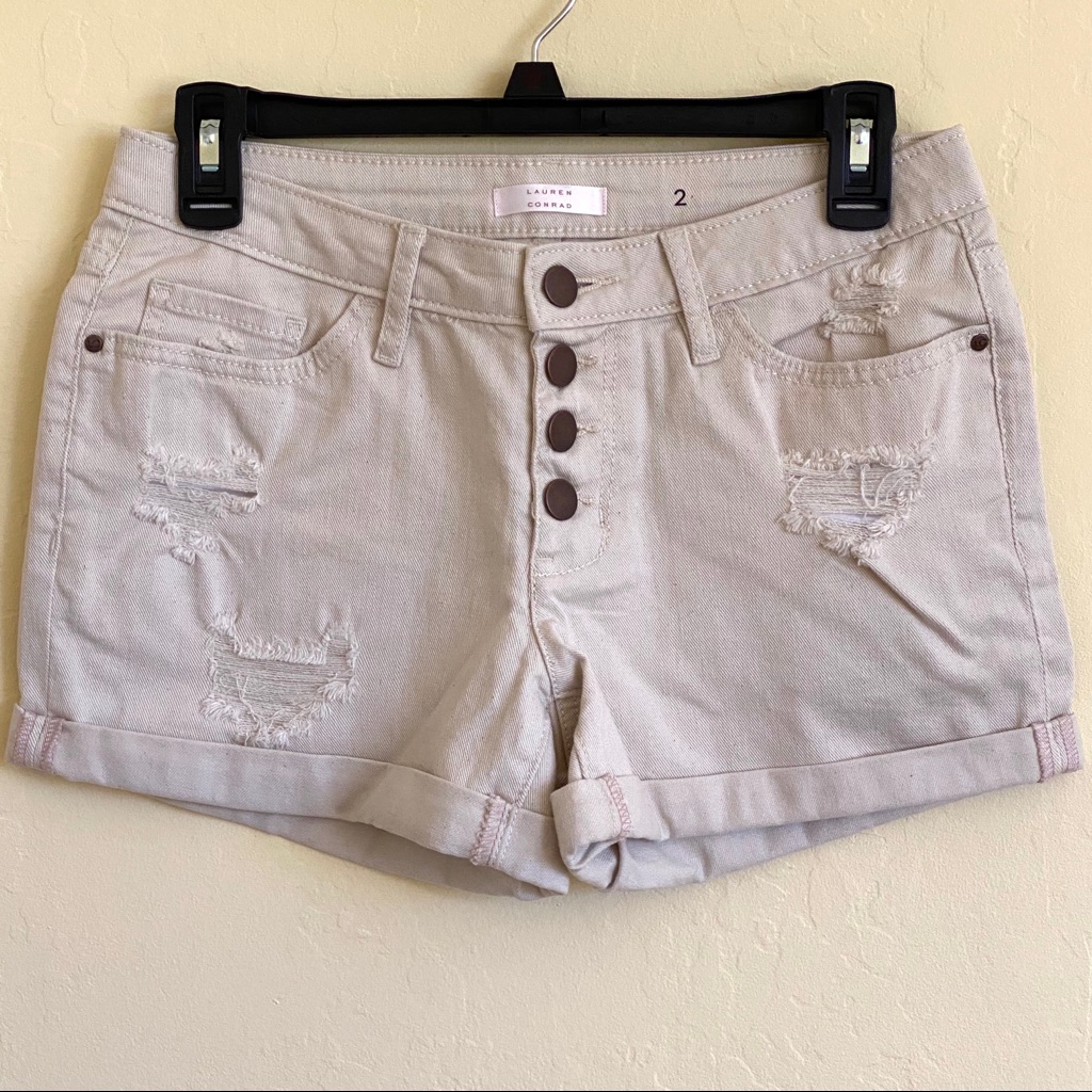 Lauren Conrad Twill Distressed Roll Cuff Shorts